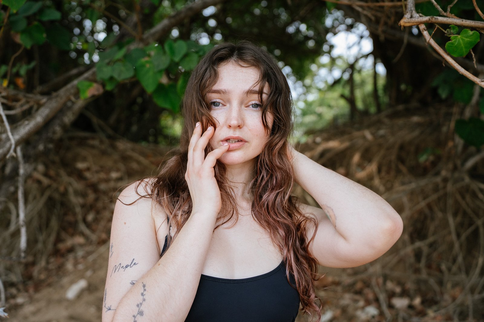 Woman photographed in an intimate portrait session with a male photographer in Newcastle